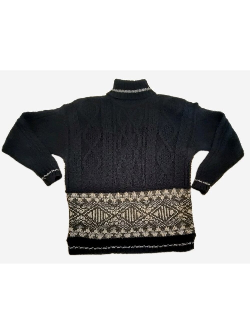 Vintage Liz Sport Women Sweater Turtle Neck Crochet Knit Black Acrylic/Wool Sz M